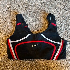 Nike Women's Black and Red Sports Bra with White Accents